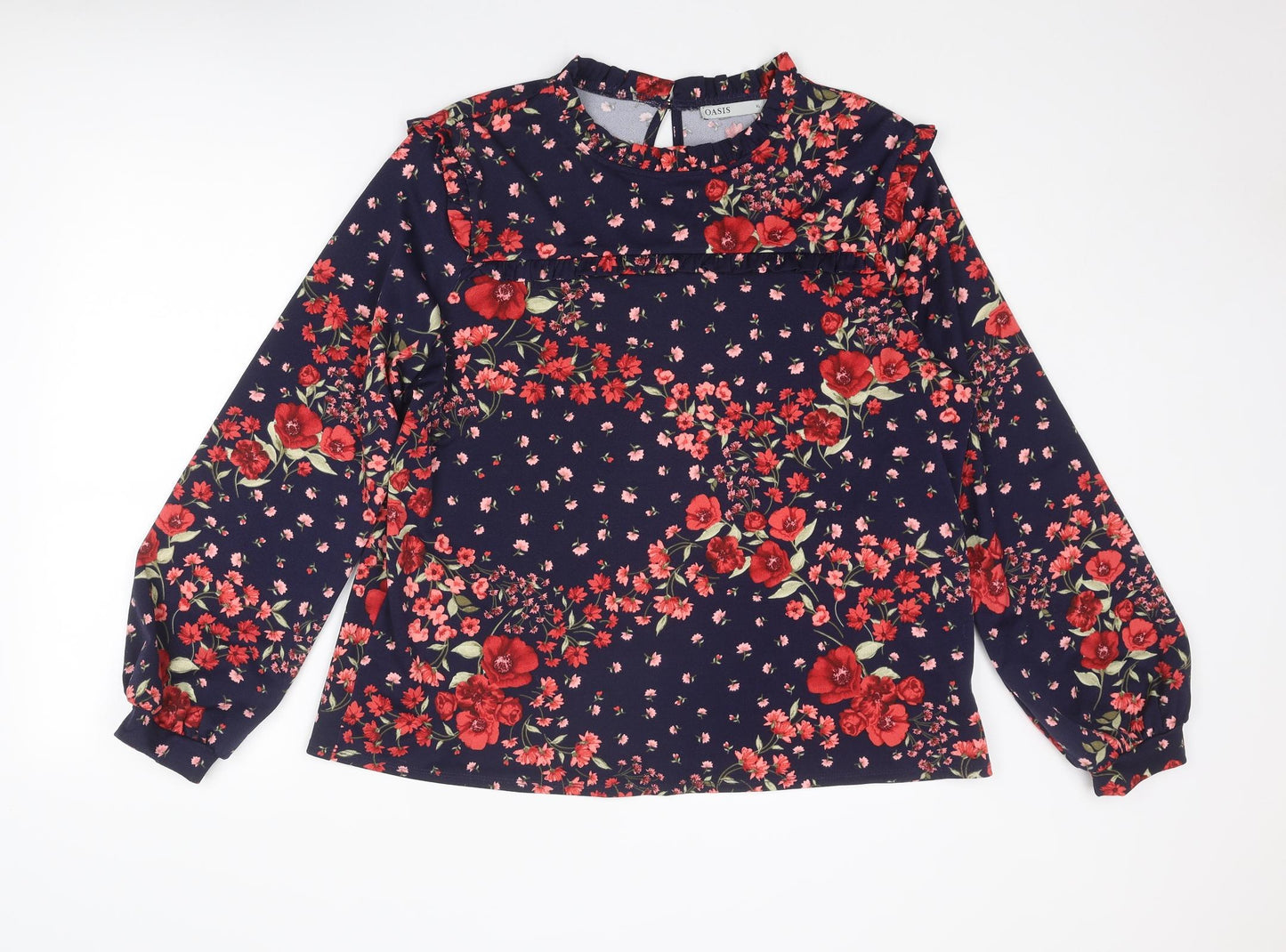 Oasis Womens Multicoloured Floral Polyester Basic Blouse Size XL Mock Neck