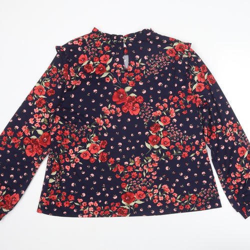 Oasis Womens Multicoloured Floral Polyester Basic Blouse Size XL Mock Neck