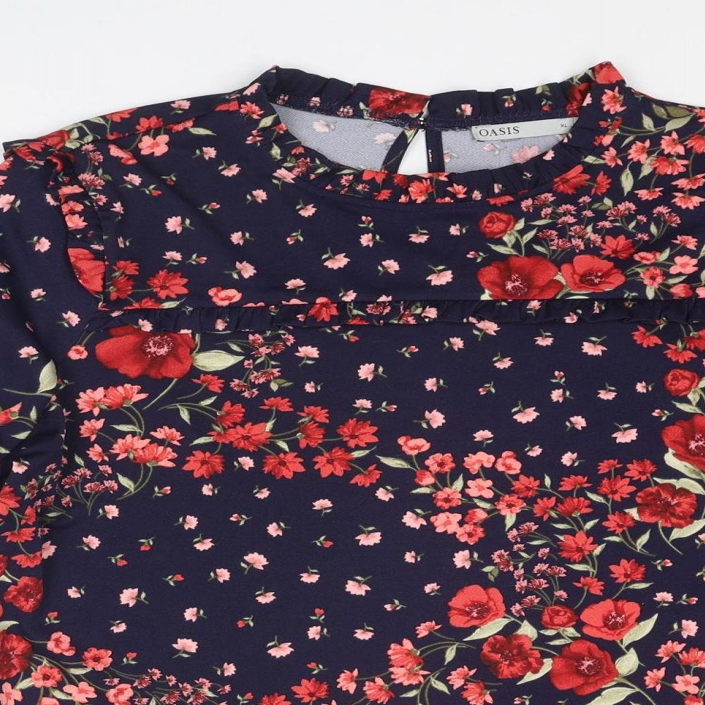 Oasis Womens Multicoloured Floral Polyester Basic Blouse Size XL Mock Neck
