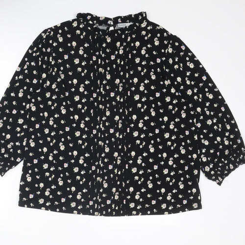 Oasis Womens Black Floral Polyester Basic Blouse Size XL Collared