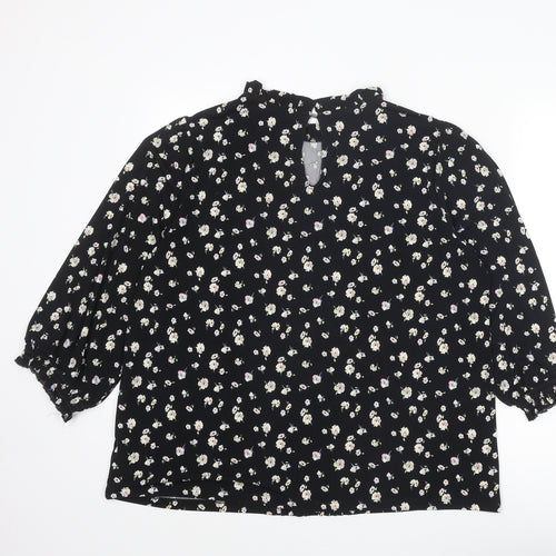 Oasis Womens Black Floral Polyester Basic Blouse Size XL Collared