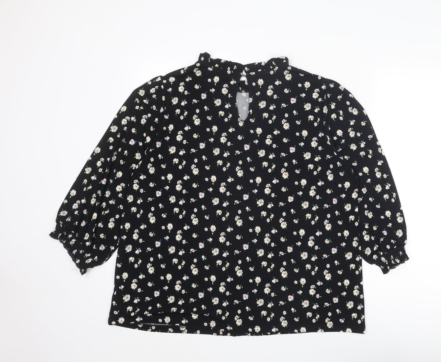 Oasis Womens Black Floral Polyester Basic Blouse Size XL Collared