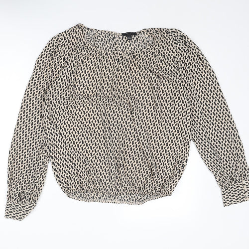 Haver Womens Beige Geometric Polyester Basic Blouse Size M Round Neck