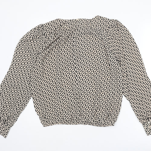 Haver Womens Beige Geometric Polyester Basic Blouse Size M Round Neck