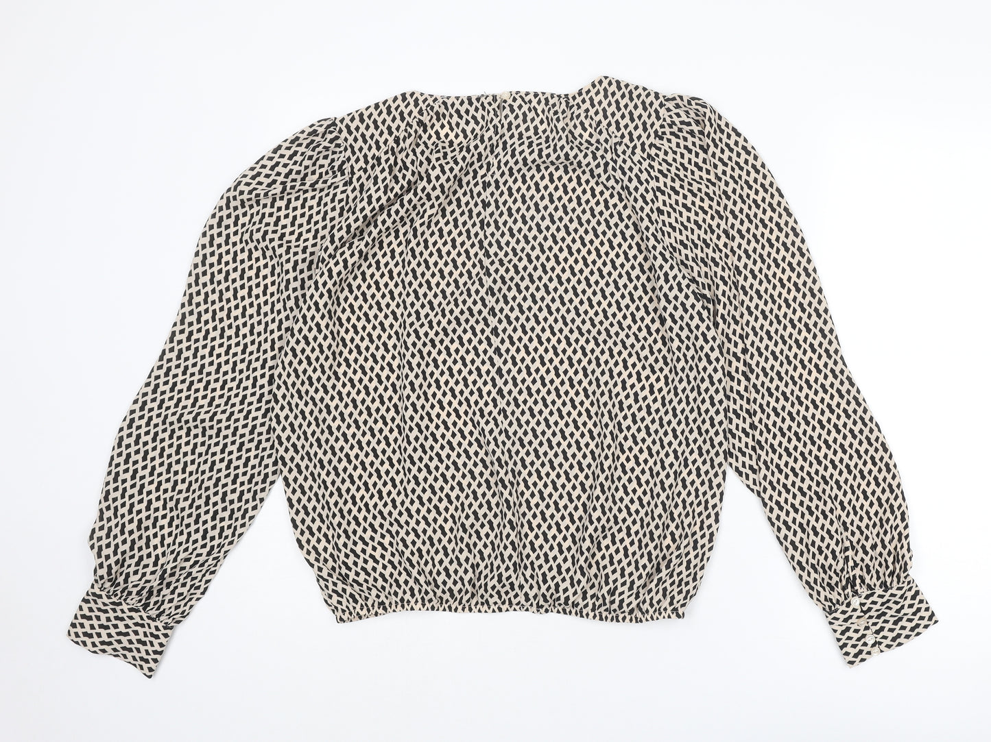 Haver Womens Beige Geometric Polyester Basic Blouse Size M Round Neck