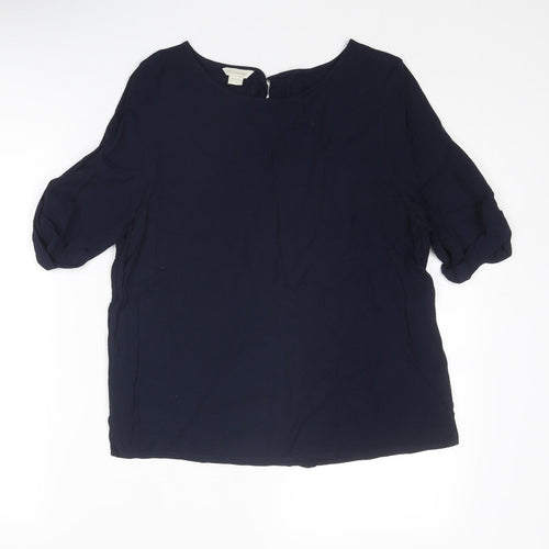 Monsoon Womens Blue Viscose Basic Blouse Size 10 Round Neck