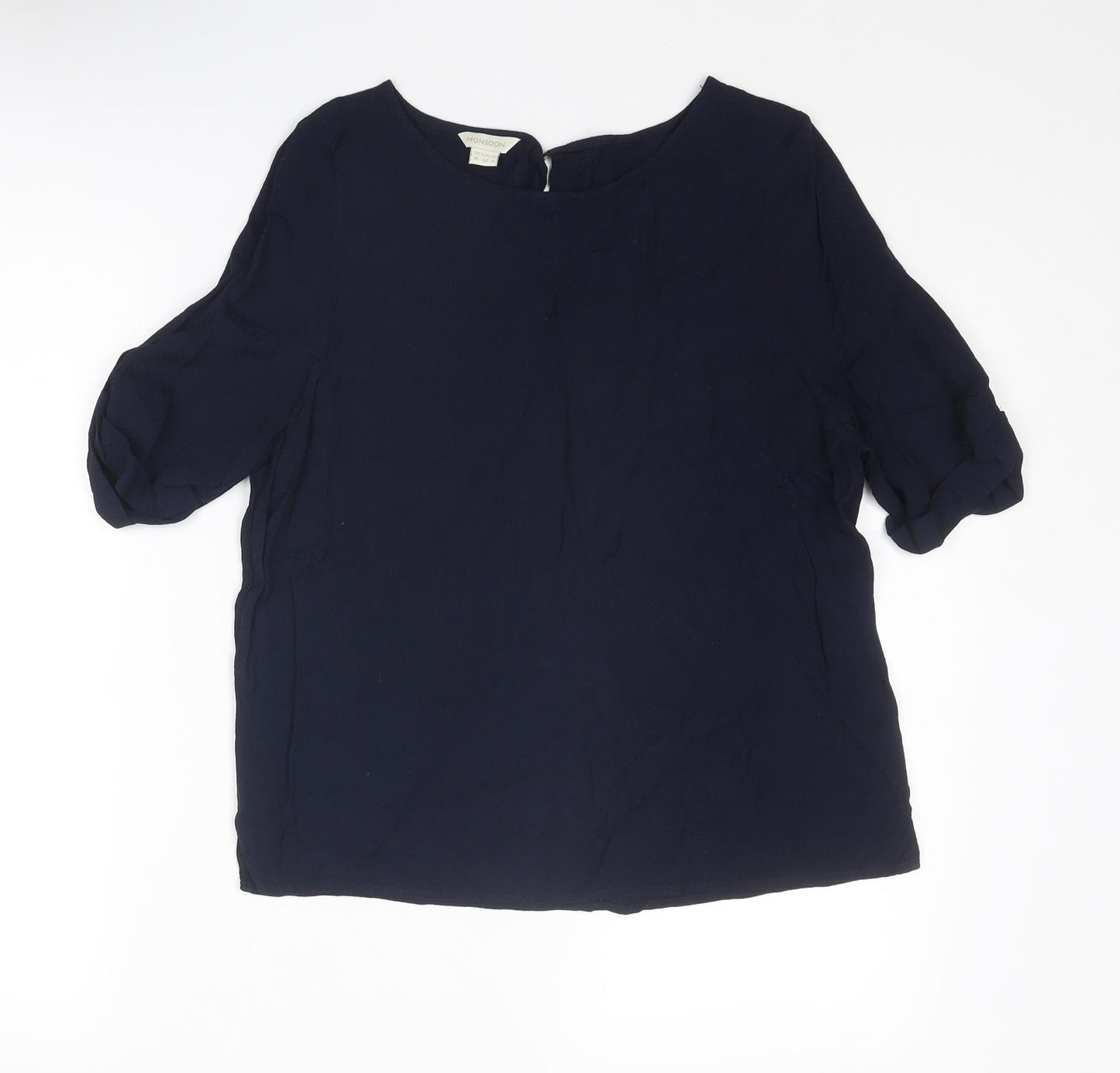 Monsoon Womens Blue Viscose Basic Blouse Size 10 Round Neck