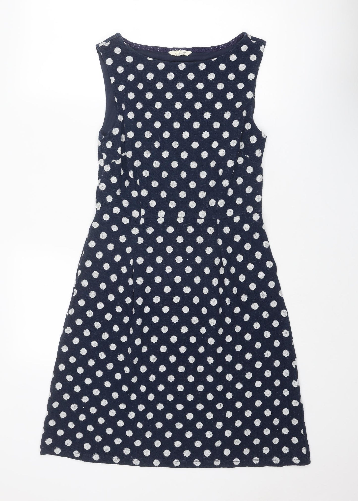 White Stuff Womens Blue Polka Dot Cotton Tank Dress Size 10 Round Neck Pullover
