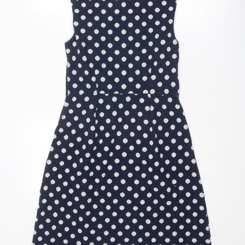 White Stuff Womens Blue Polka Dot Cotton Tank Dress Size 10 Round Neck Pullover