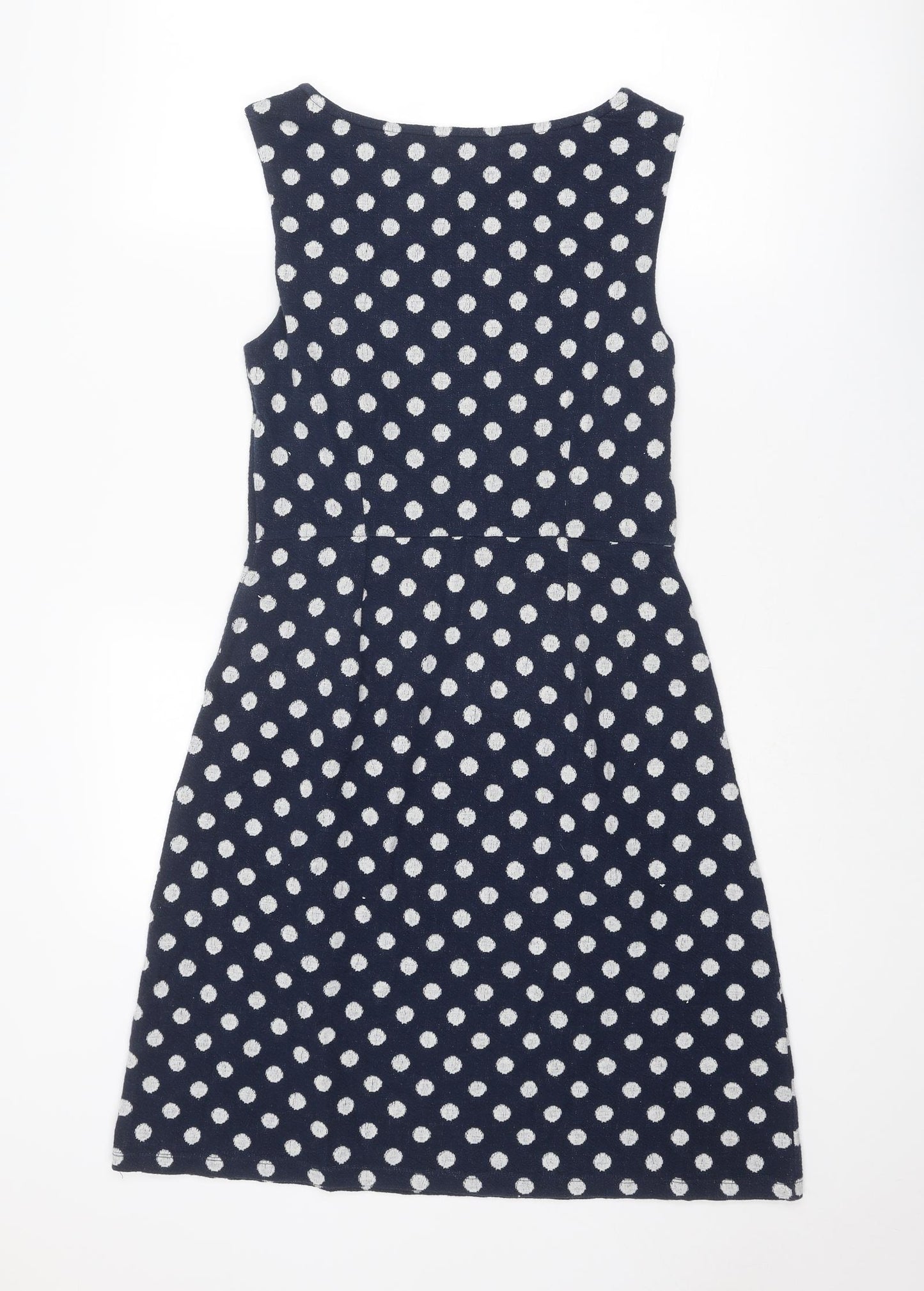 White Stuff Womens Blue Polka Dot Cotton Tank Dress Size 10 Round Neck Pullover
