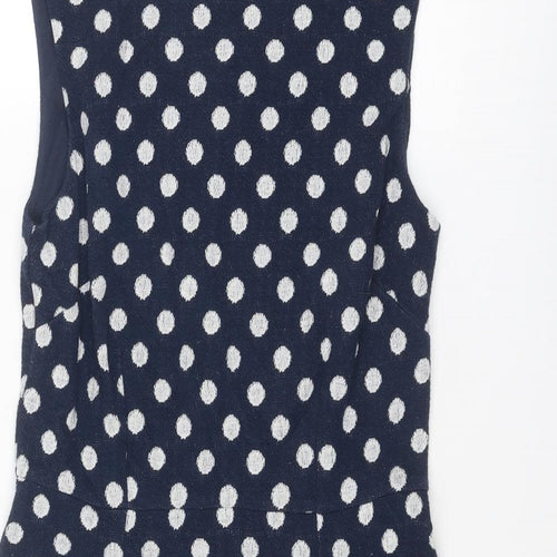 White Stuff Womens Blue Polka Dot Cotton Tank Dress Size 10 Round Neck Pullover