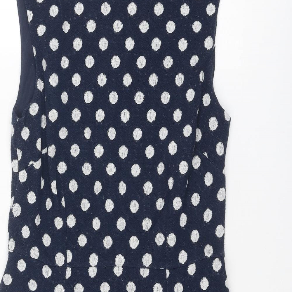 White Stuff Womens Blue Polka Dot Cotton Tank Dress Size 10 Round Neck Pullover