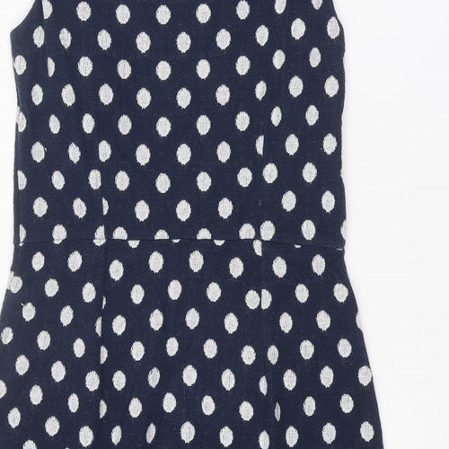 White Stuff Womens Blue Polka Dot Cotton Tank Dress Size 10 Round Neck Pullover