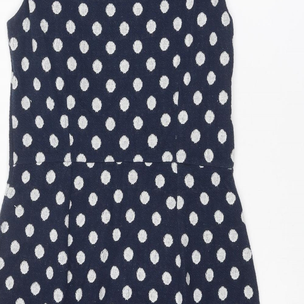 White Stuff Womens Blue Polka Dot Cotton Tank Dress Size 10 Round Neck Pullover
