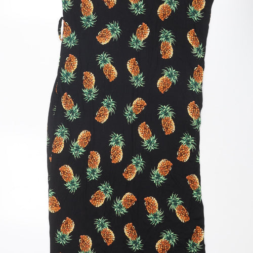 Very Womens Black Geometric Viscose Tank Dress Size 14 V-Neck Pullover - Pineapple Print