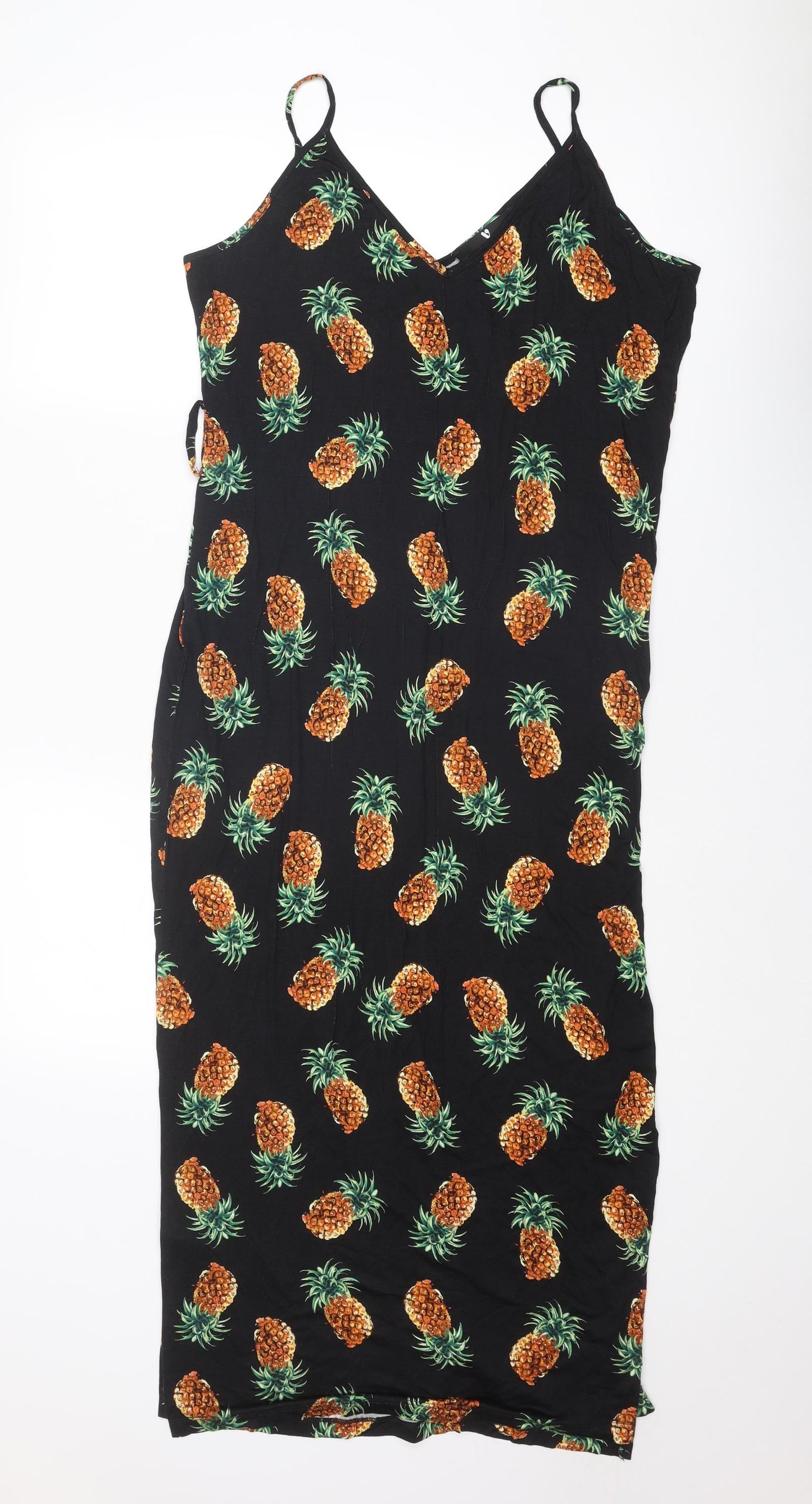 Very Womens Black Geometric Viscose Tank Dress Size 14 V-Neck Pullover - Pineapple Print