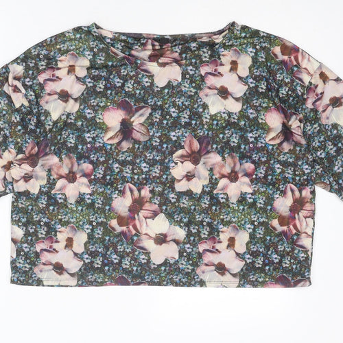 Topshop Womens Multicoloured Floral Polyester Cropped Blouse Size 8 Round Neck
