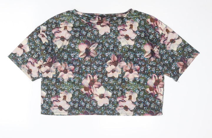 Topshop Womens Multicoloured Floral Polyester Cropped Blouse Size 8 Round Neck
