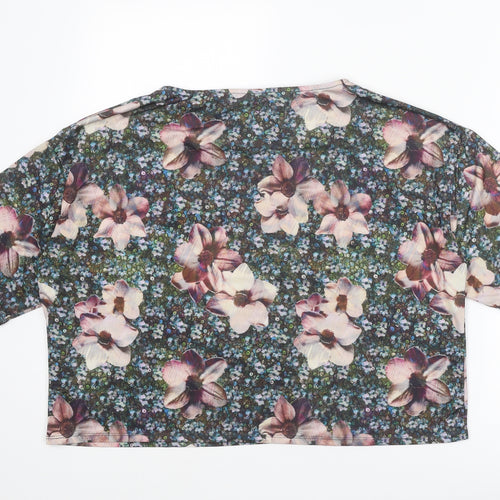 Topshop Womens Multicoloured Floral Polyester Cropped Blouse Size 8 Round Neck