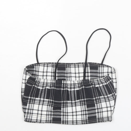 PRETTYLITTLETHING Womens Black Plaid Polyester Cropped Tank Size 4 Square Neck