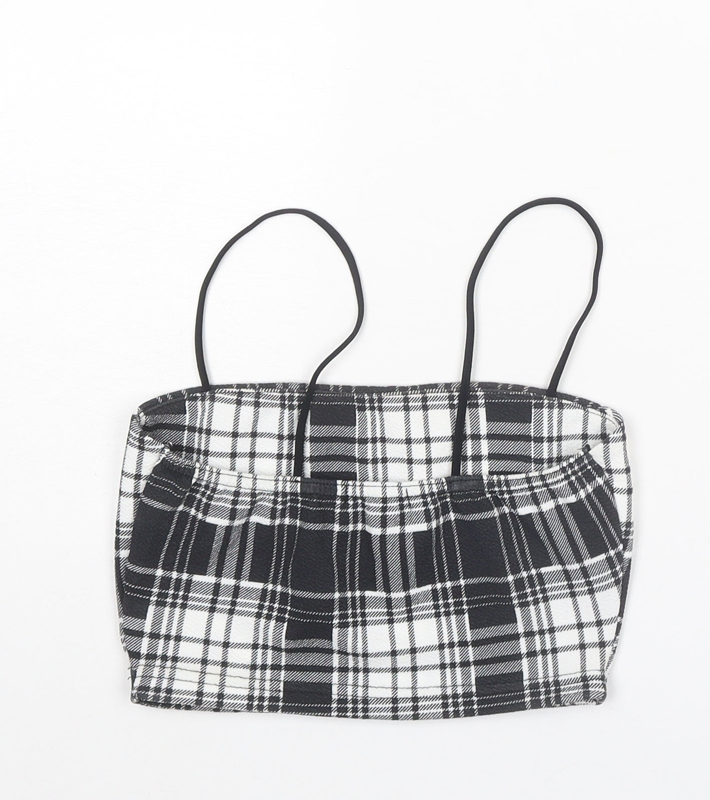PRETTYLITTLETHING Womens Black Plaid Polyester Cropped Tank Size 4 Square Neck