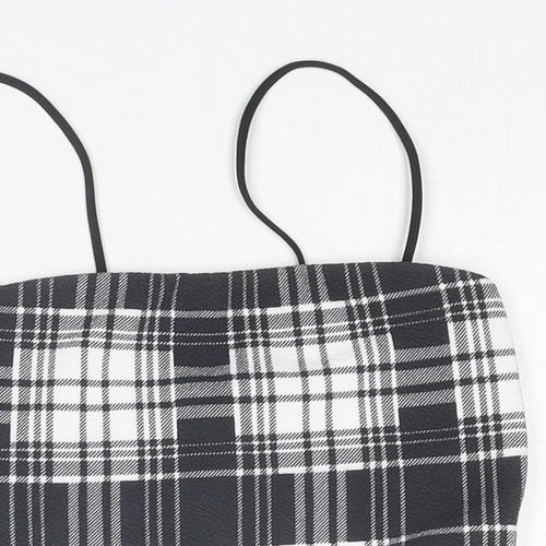 PRETTYLITTLETHING Womens Black Plaid Polyester Cropped Tank Size 4 Square Neck