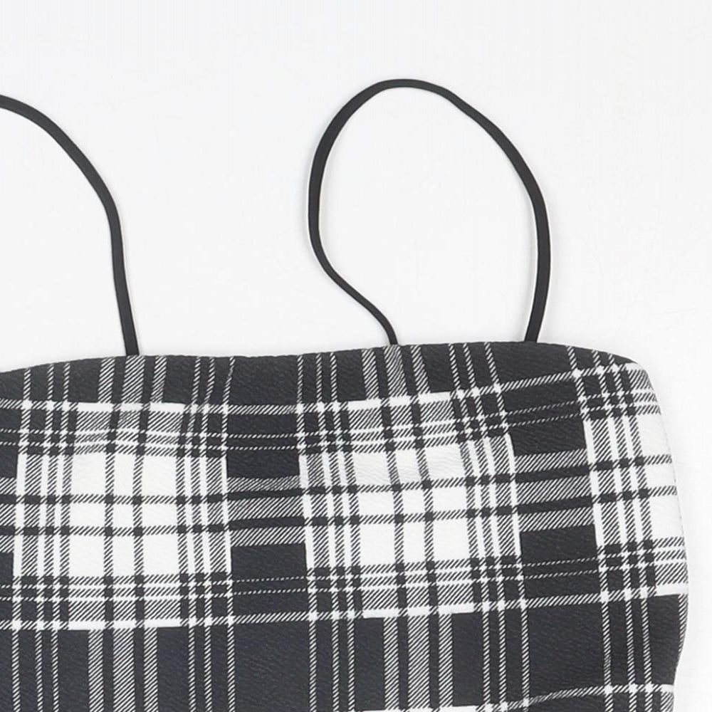 PRETTYLITTLETHING Womens Black Plaid Polyester Cropped Tank Size 4 Square Neck