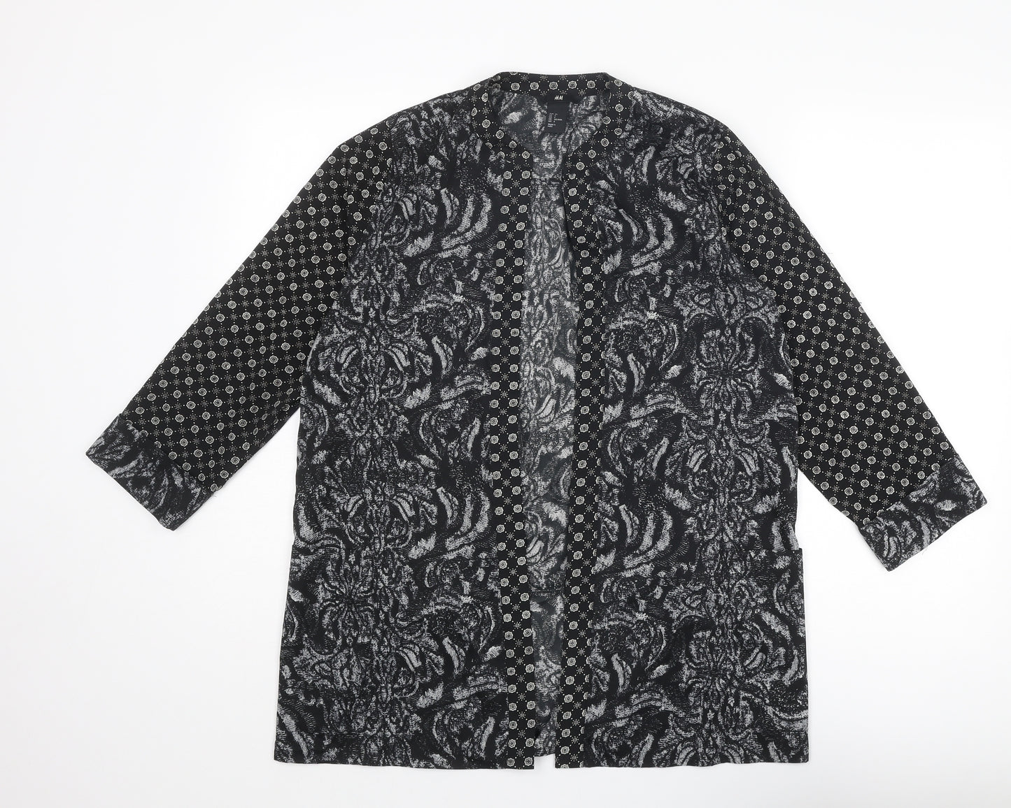 H&M Womens Black Geometric Polyester Kimono Blouse Size 8 V-Neck