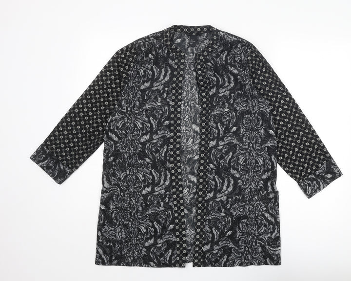 H&M Womens Black Geometric Polyester Kimono Blouse Size 8 V-Neck