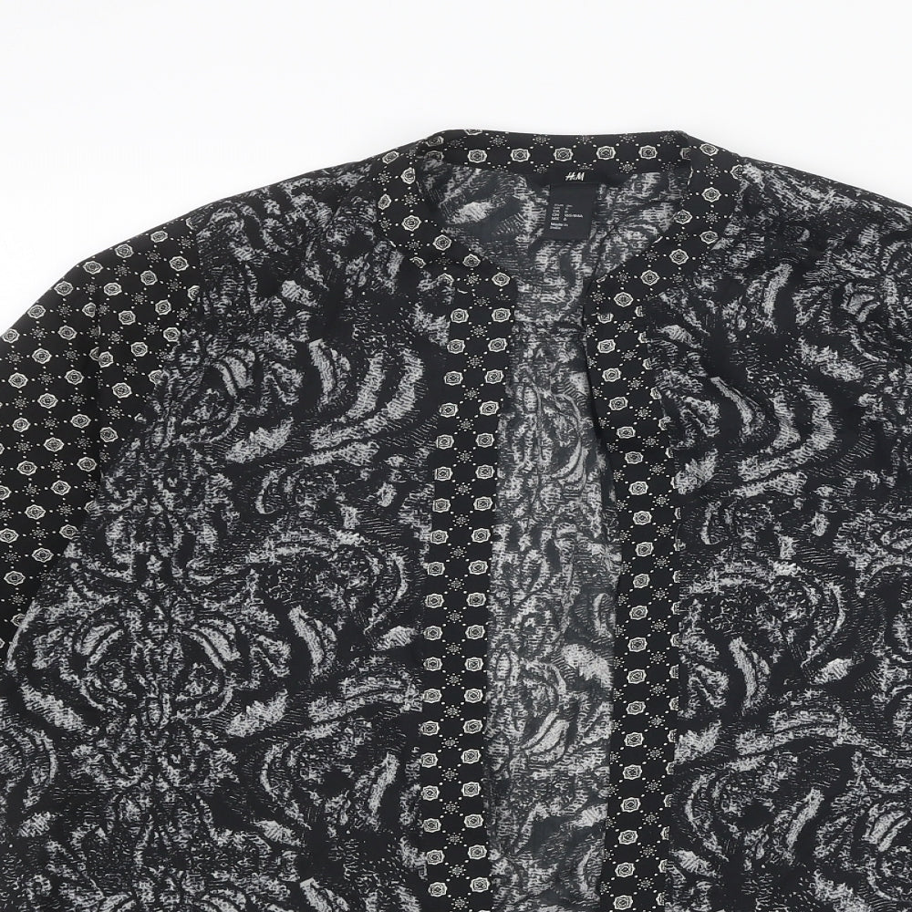H&M Womens Black Geometric Polyester Kimono Blouse Size 8 V-Neck