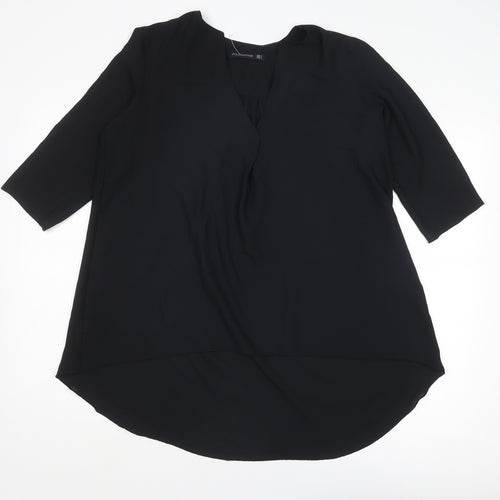 Polo Garage Womens Black Polyester Basic Blouse Size 10 V-Neck