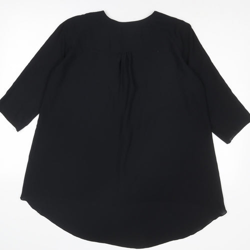 Polo Garage Womens Black Polyester Basic Blouse Size 10 V-Neck