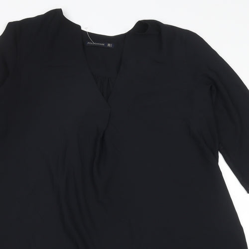 Polo Garage Womens Black Polyester Basic Blouse Size 10 V-Neck