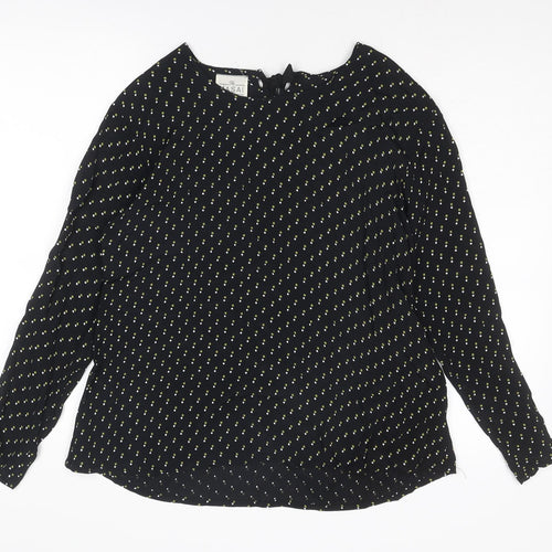 Masai Womens Black Geometric Viscose Basic Blouse Size M Boat Neck