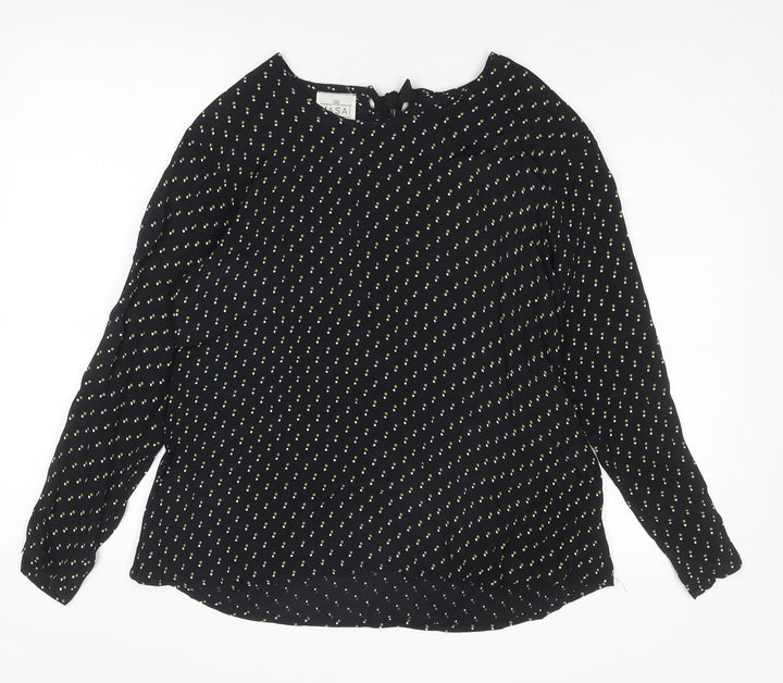 Masai Womens Black Geometric Viscose Basic Blouse Size M Boat Neck