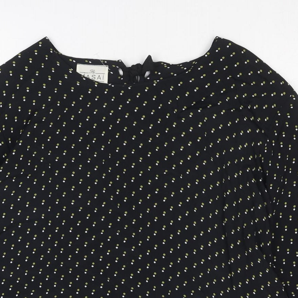 Masai Womens Black Geometric Viscose Basic Blouse Size M Boat Neck