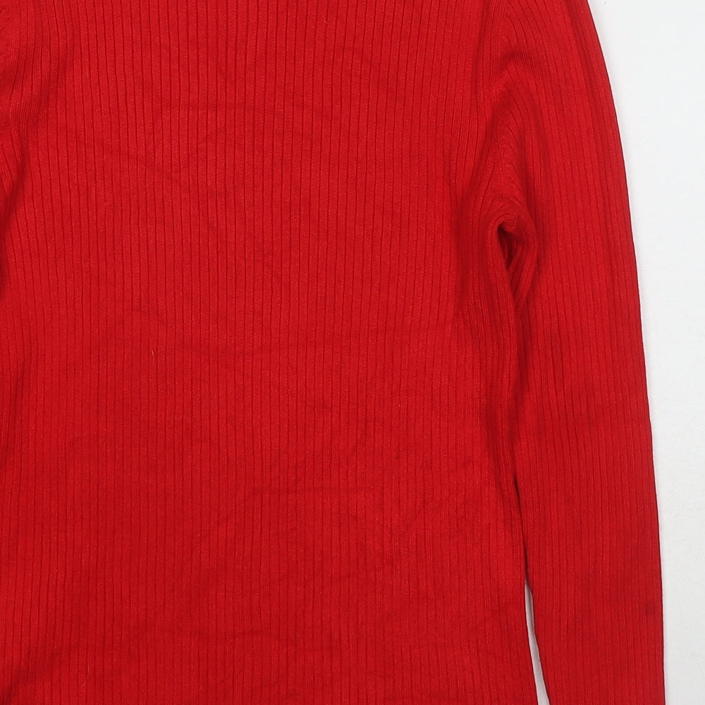 H&M Womens Red Round Neck Viscose Pullover Jumper Size M