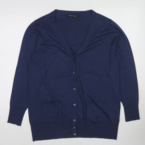 Woolovers Womens Blue V-Neck Silk Cardigan Jumper Size M