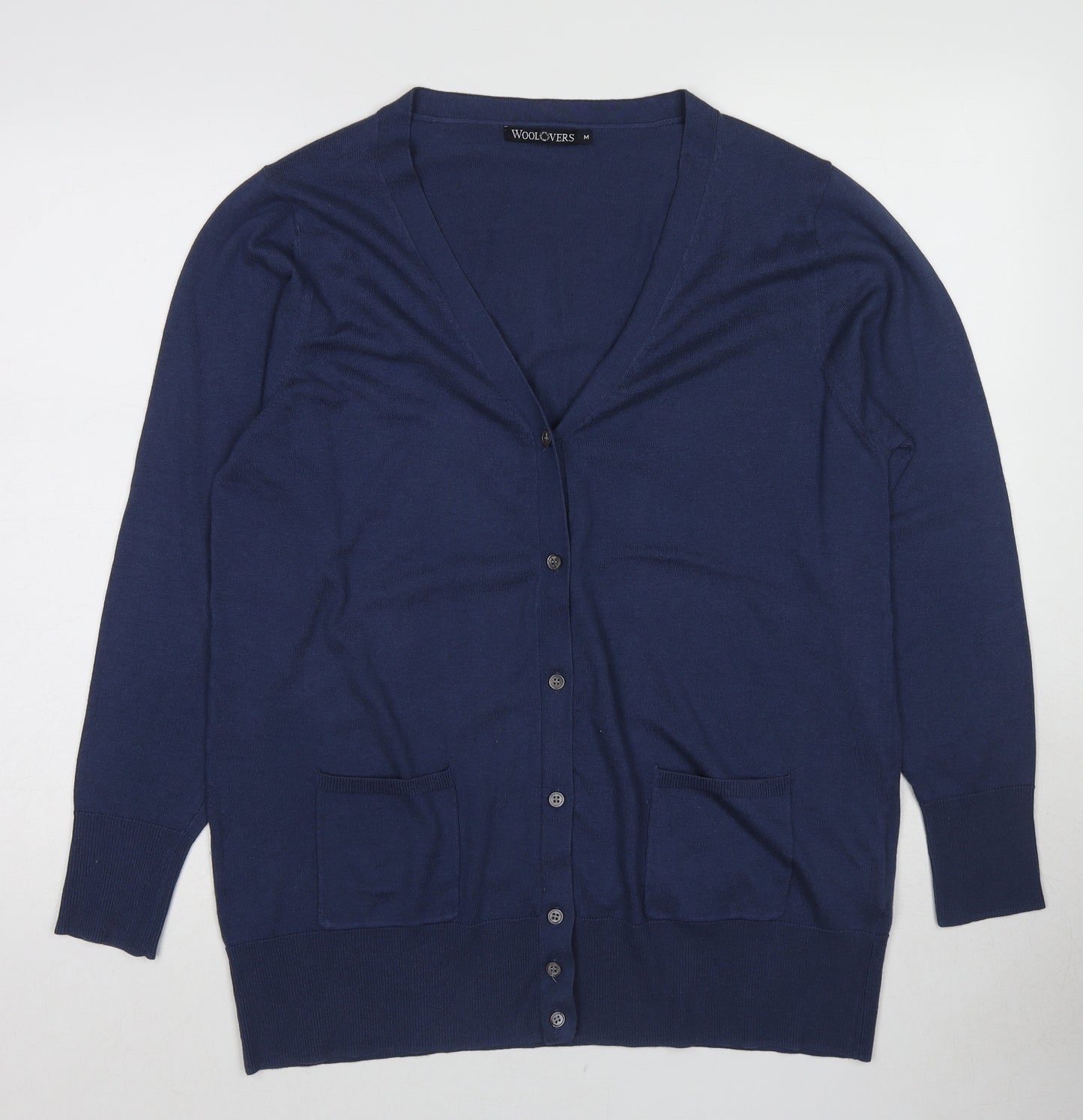 Woolovers Womens Blue V-Neck Silk Cardigan Jumper Size M