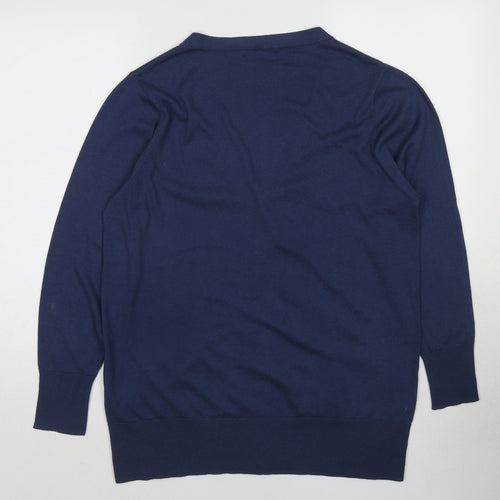 Woolovers Womens Blue V-Neck Silk Cardigan Jumper Size M