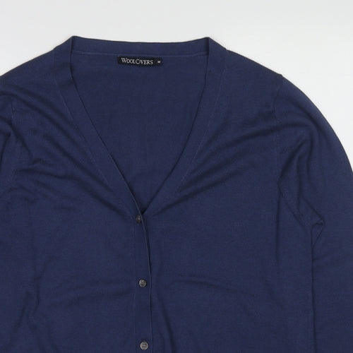 Woolovers Womens Blue V-Neck Silk Cardigan Jumper Size M