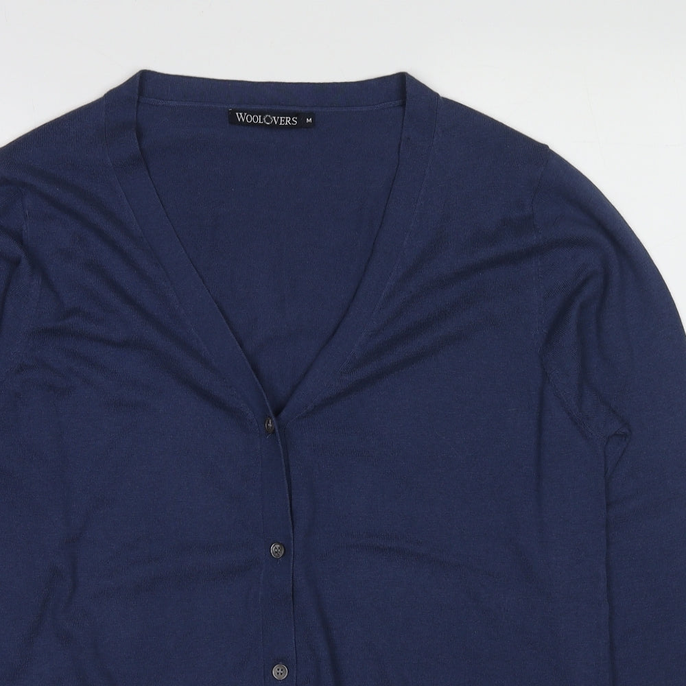 Woolovers Womens Blue V-Neck Silk Cardigan Jumper Size M