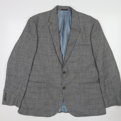 Marks and Spencer Mens Grey Plaid Polyester Jacket Suit Jacket Size 44 Regular