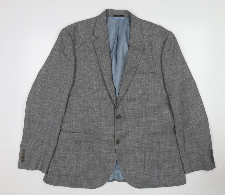 Marks and Spencer Mens Grey Plaid Polyester Jacket Suit Jacket Size 44 Regular