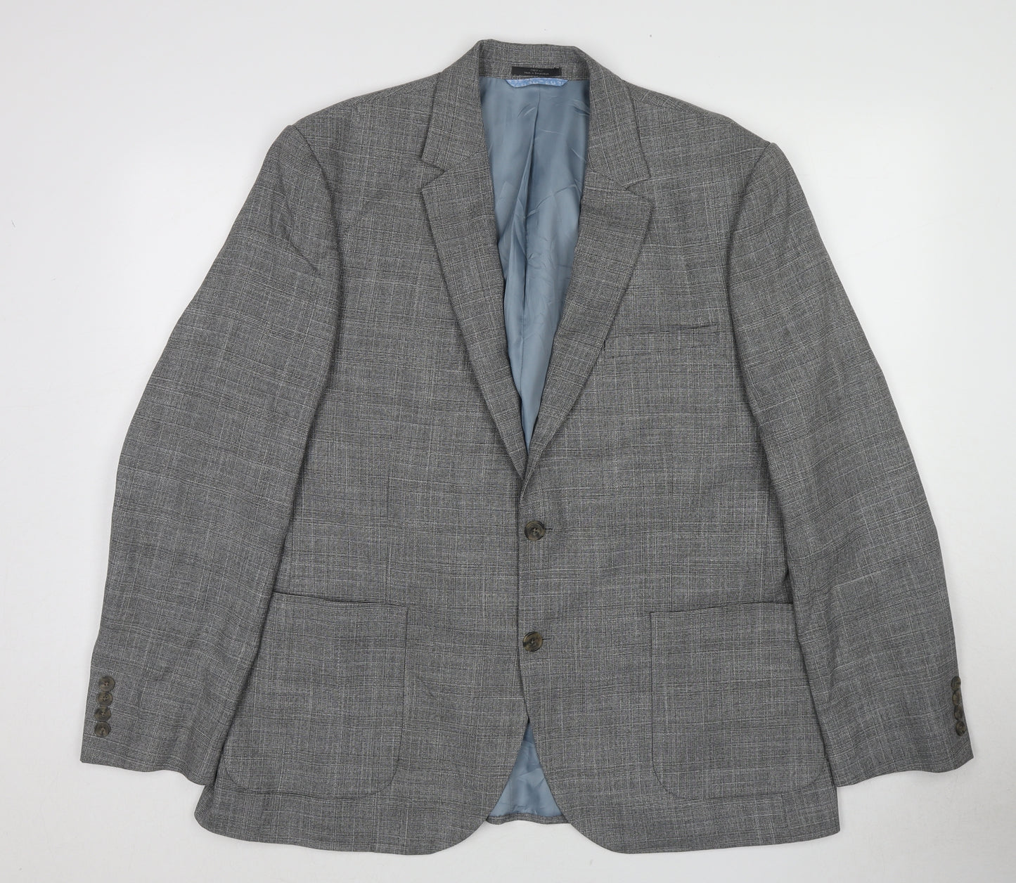Marks and Spencer Mens Grey Plaid Polyester Jacket Suit Jacket Size 44 Regular