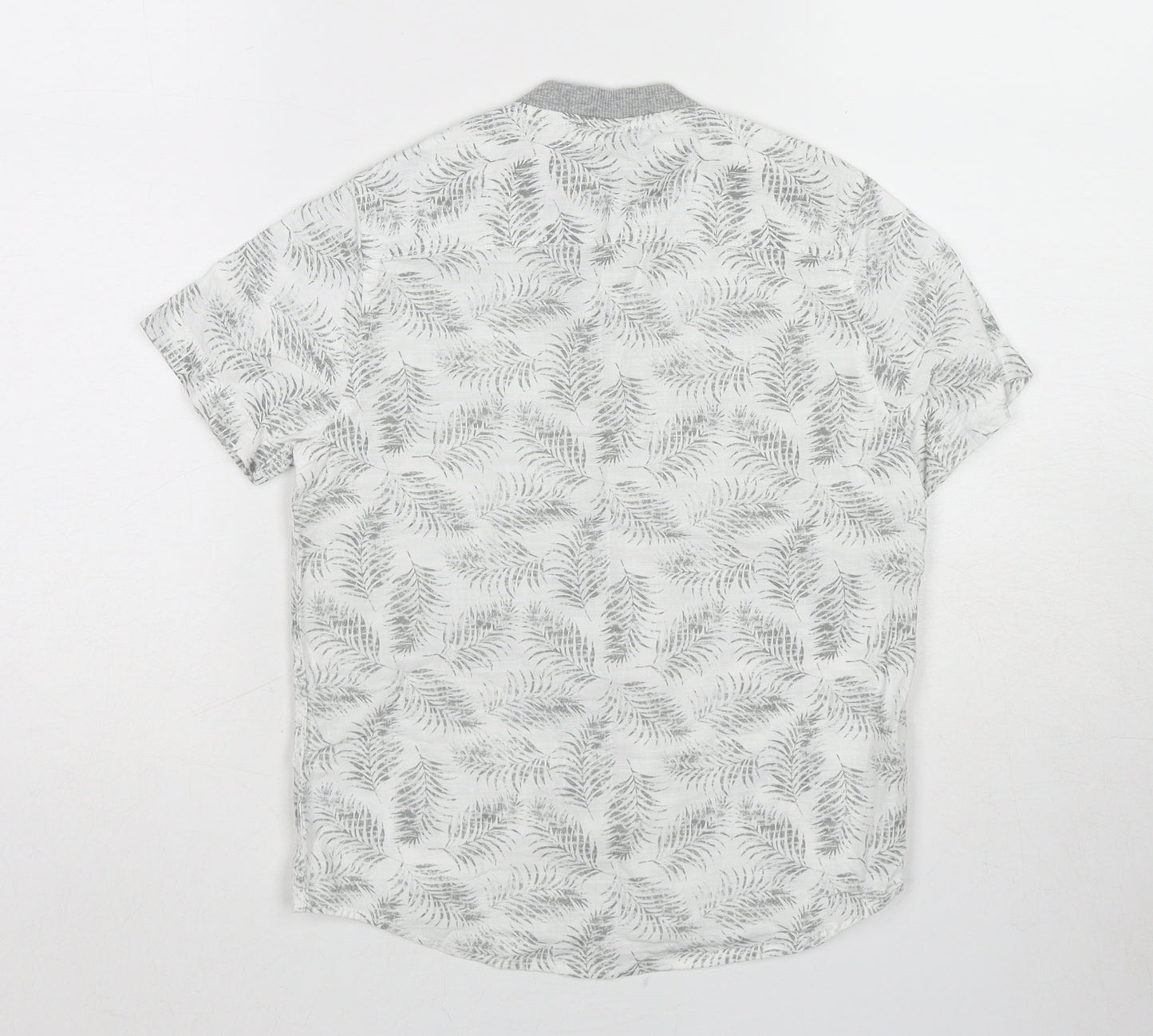 NEXT Boys White Geometric Cotton Basic Button-Up Size 7 Years Round Neck Button - Leaf pattern