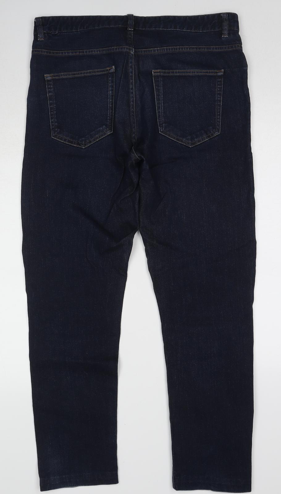 NEXT Mens Blue Cotton Straight Jeans Size 34 in L33 in Slim Button