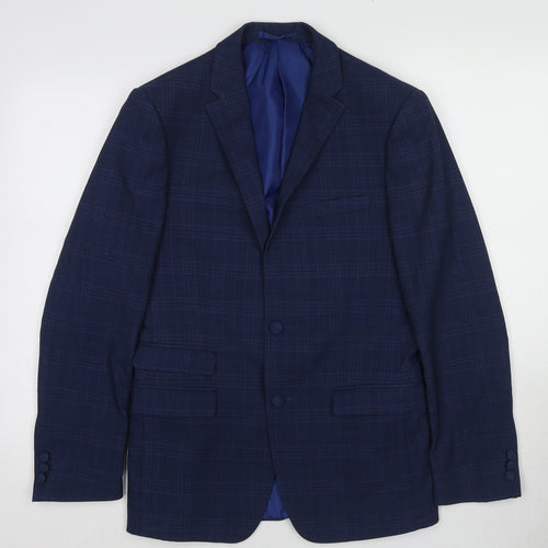 One Six 5ive Mens Blue Plaid Polyester Jacket Suit Jacket Size 36 Regular