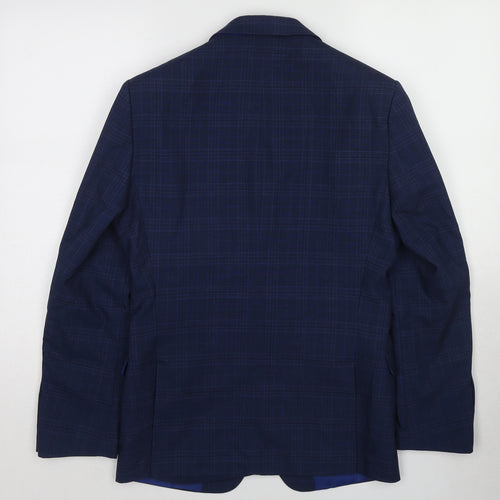 One Six 5ive Mens Blue Plaid Polyester Jacket Suit Jacket Size 36 Regular