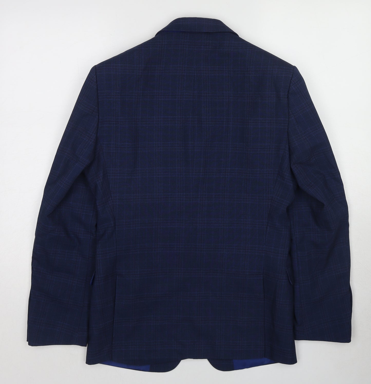 One Six 5ive Mens Blue Plaid Polyester Jacket Suit Jacket Size 36 Regular